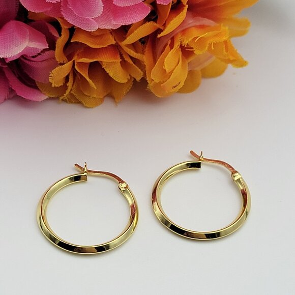 AV Jewelry - AV 925 Sterling Silver Gold Vermeil Hoop Earrings 26mm Latch-Back Lever-Back